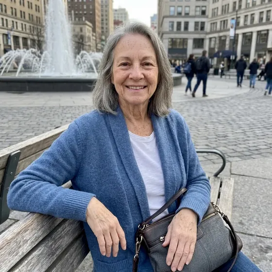 Woman smiling on a park bench